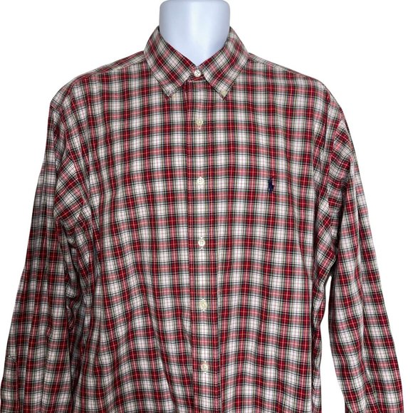 Ralph Lauren Yarmouth Red Green Plaid Pony Dress Casual Shirt 16.5 34/35 - Picture 2 of 7